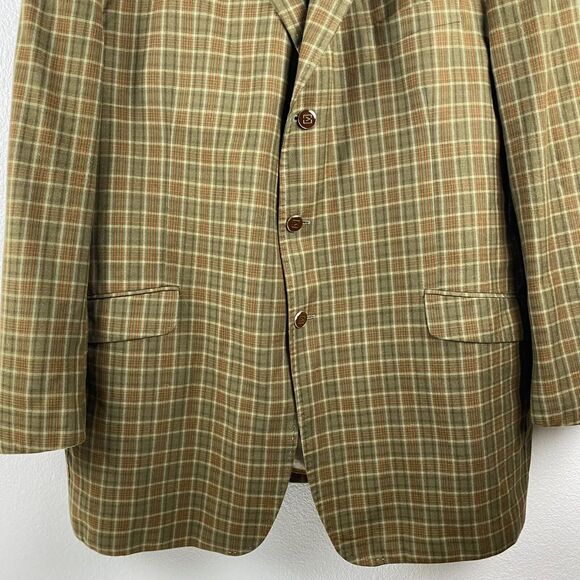 Men’s Sergio Valentino 2 PC Suit  Size  Wool Beige Green Brown Plaid Jacket/Vest - Picture 7 of 15